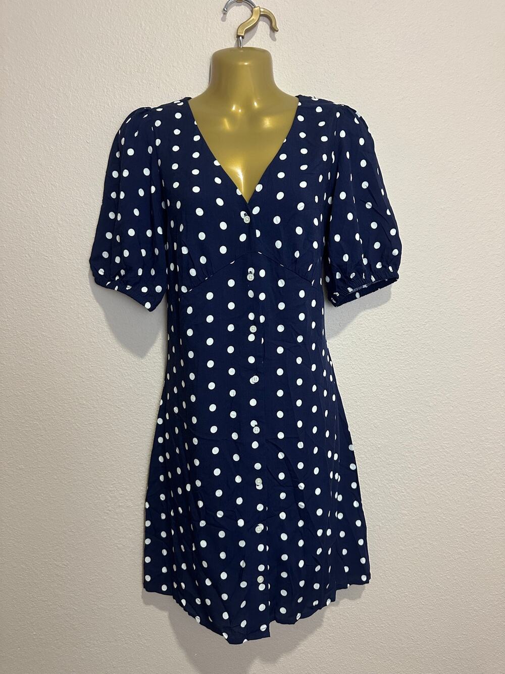 GAP Navy and White Polka Dot Button Down Mini Dress Size Small NWT